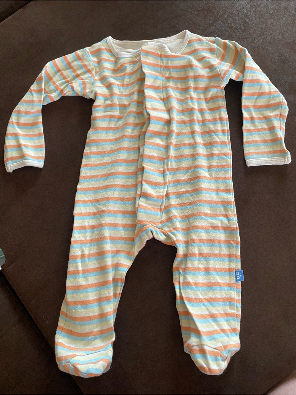 Magnetic Me Striped Footed One-Piece in Cream, Orange & Blue